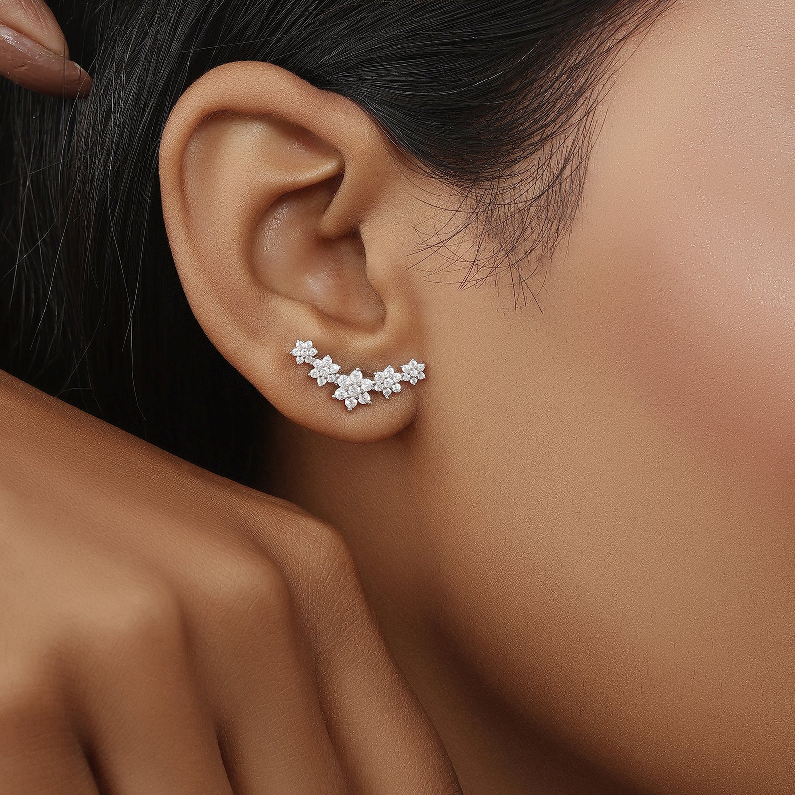 Floral Design Silver Cuff Earrings for Women - Tweov Jewels