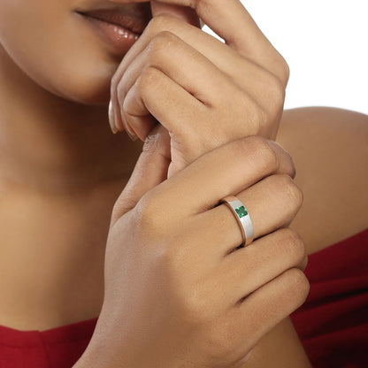 Silver Green Stone Finger Ring - Tweov Jewels