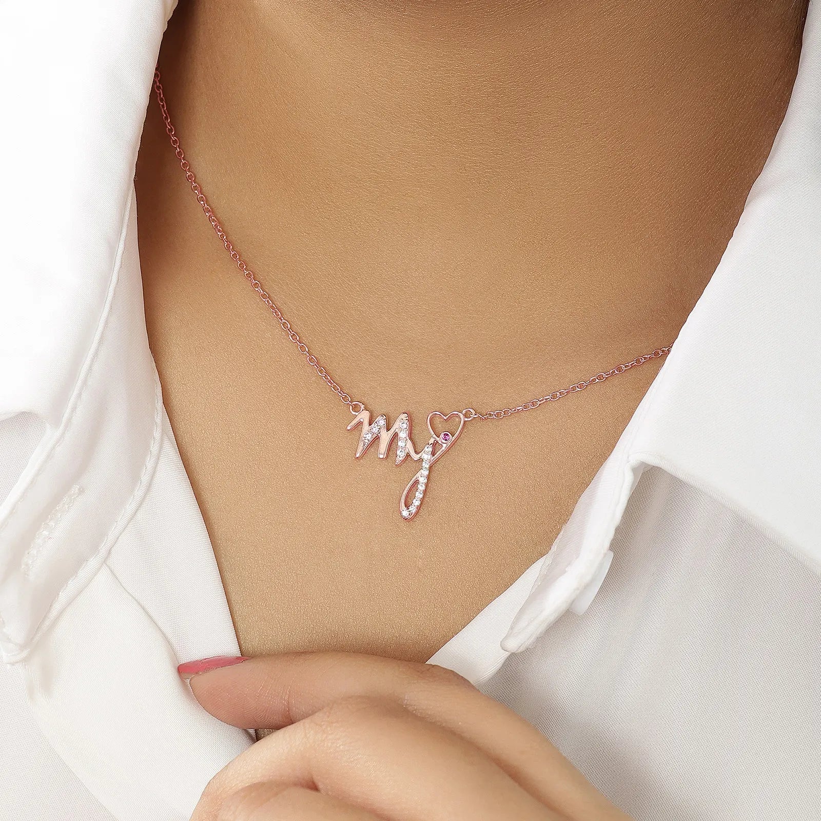 My Heart Rose Gold Silver Necklace - Tweov Jewels