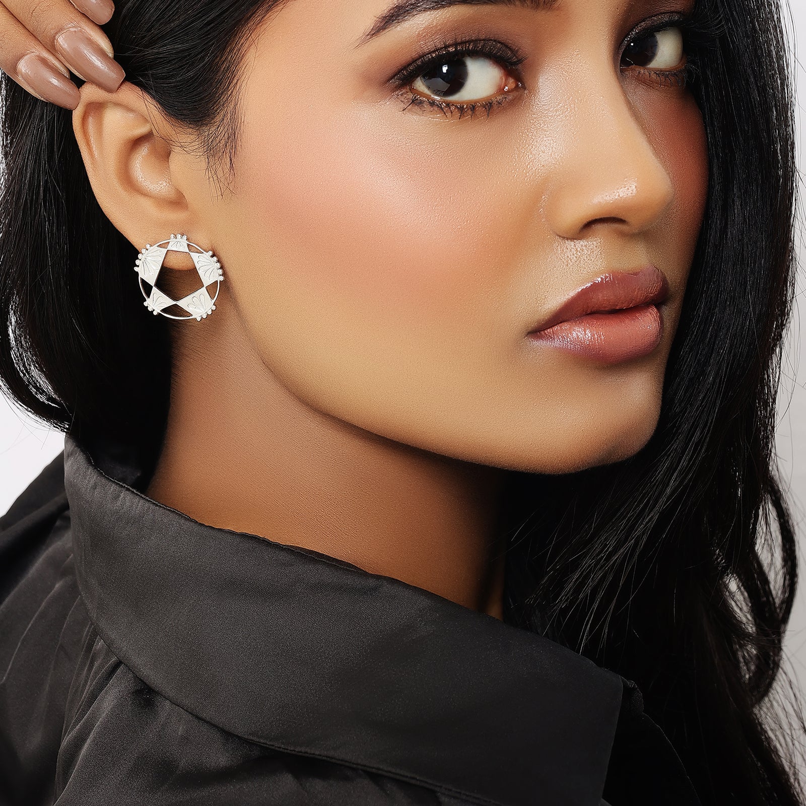 Silver Geometric Star Stud Earrings