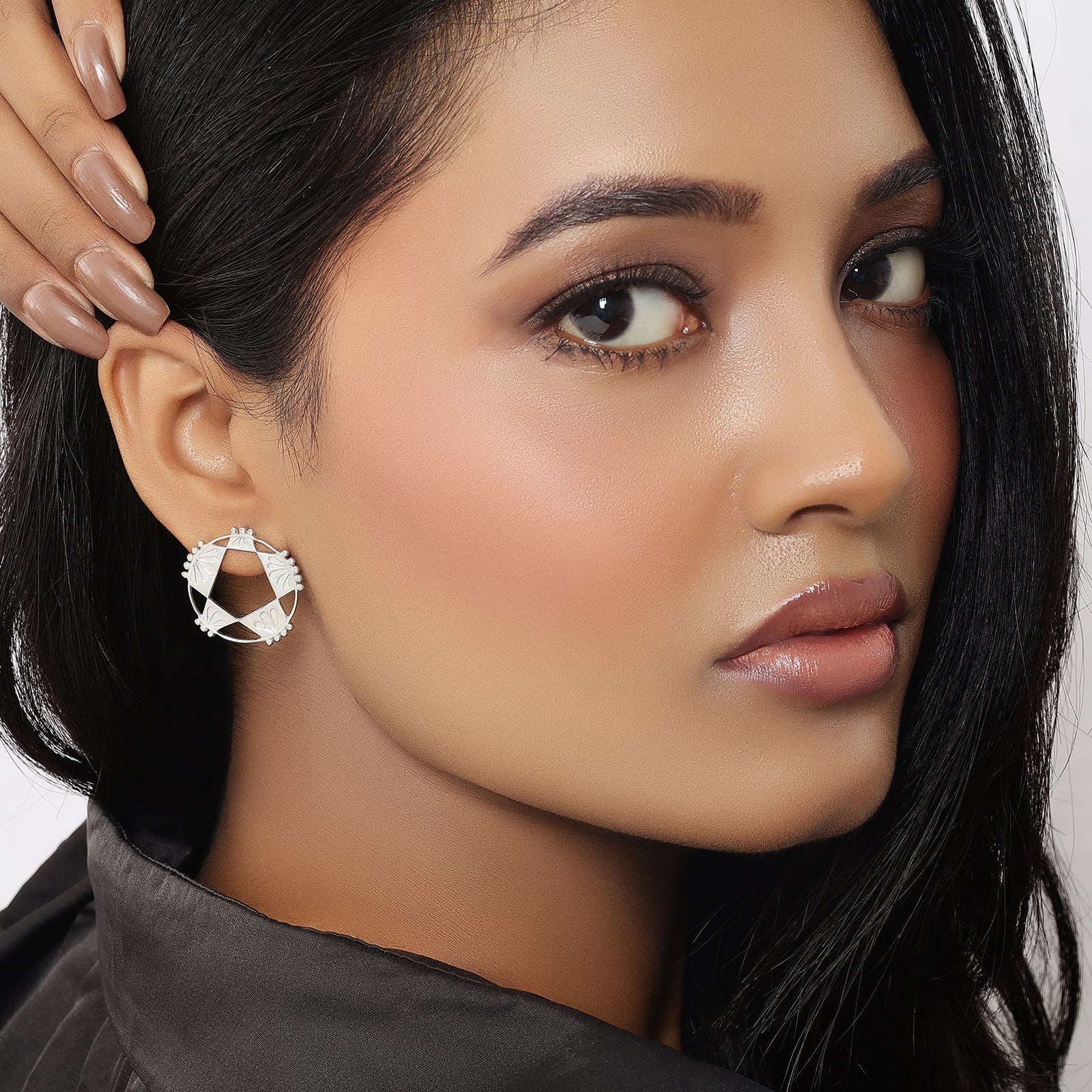 Silver Geometric Star Stud Earrings