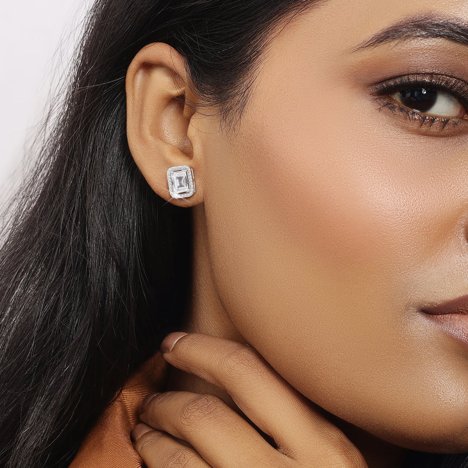 CZ Rectangle Shape Silver Stud Earrings - Tweov Jewels