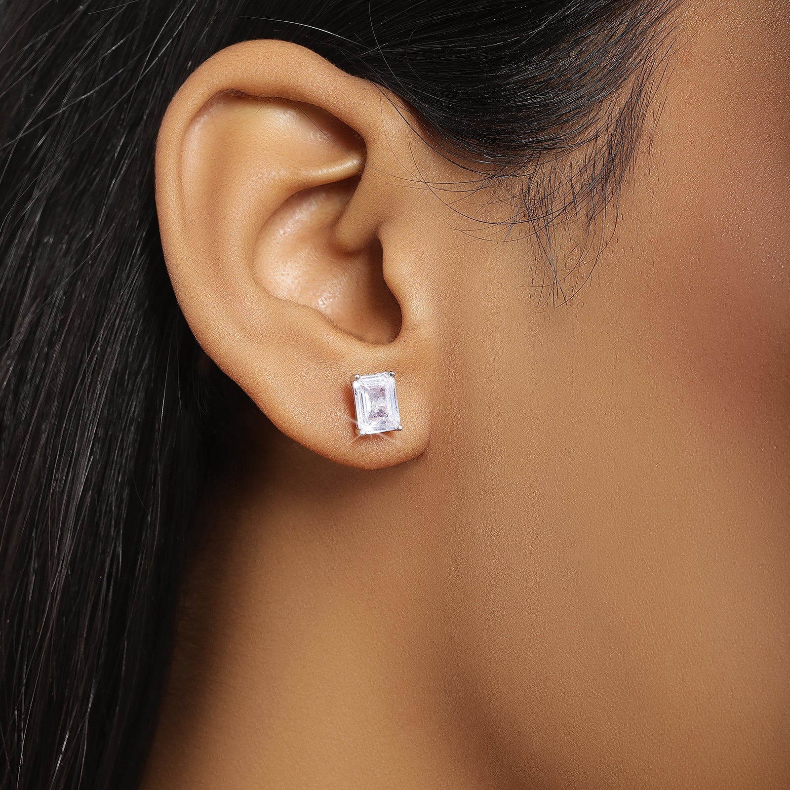 American Diamond Silver Rectangle Stud Earrings - Tweov Jewels