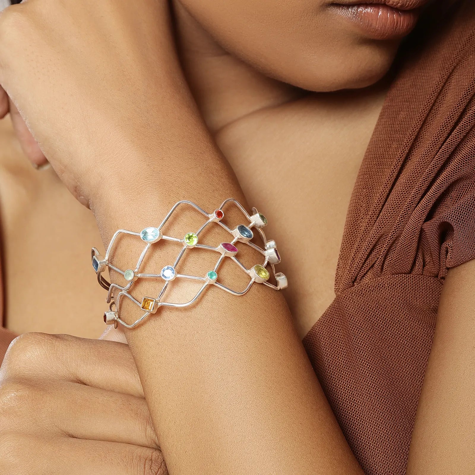 925 Sterling Silver Spiral Multicolor Gemstone Bracelet - Tweov Jewels