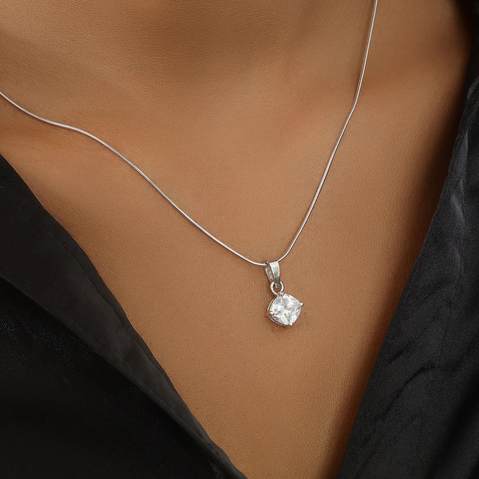 CZ Cushion Cut Pendant Chain for Women