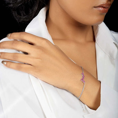 Pink CZ Star Silver Chain Bracelet - Tweov Jewels