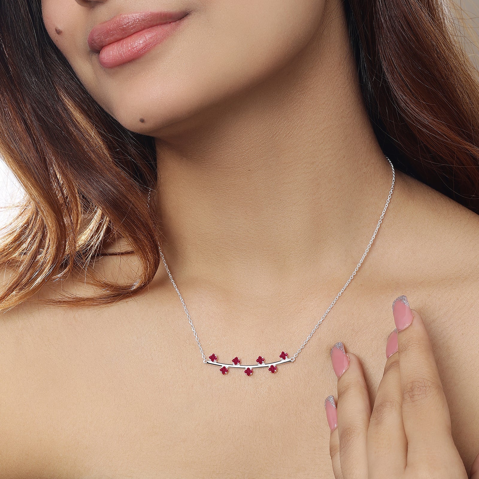 Floral Branch Ruby Silver Necklace - Tweov Jewels