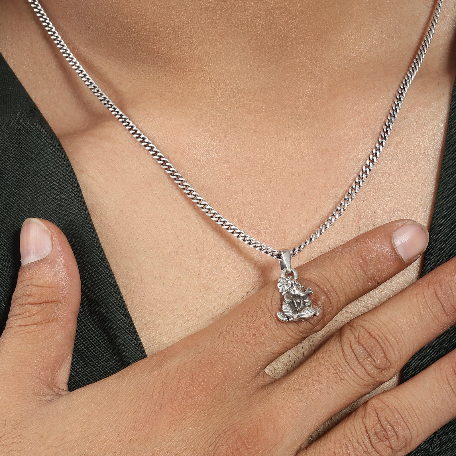 Lord Ganesha Silver Pendant with Silver Link Chain