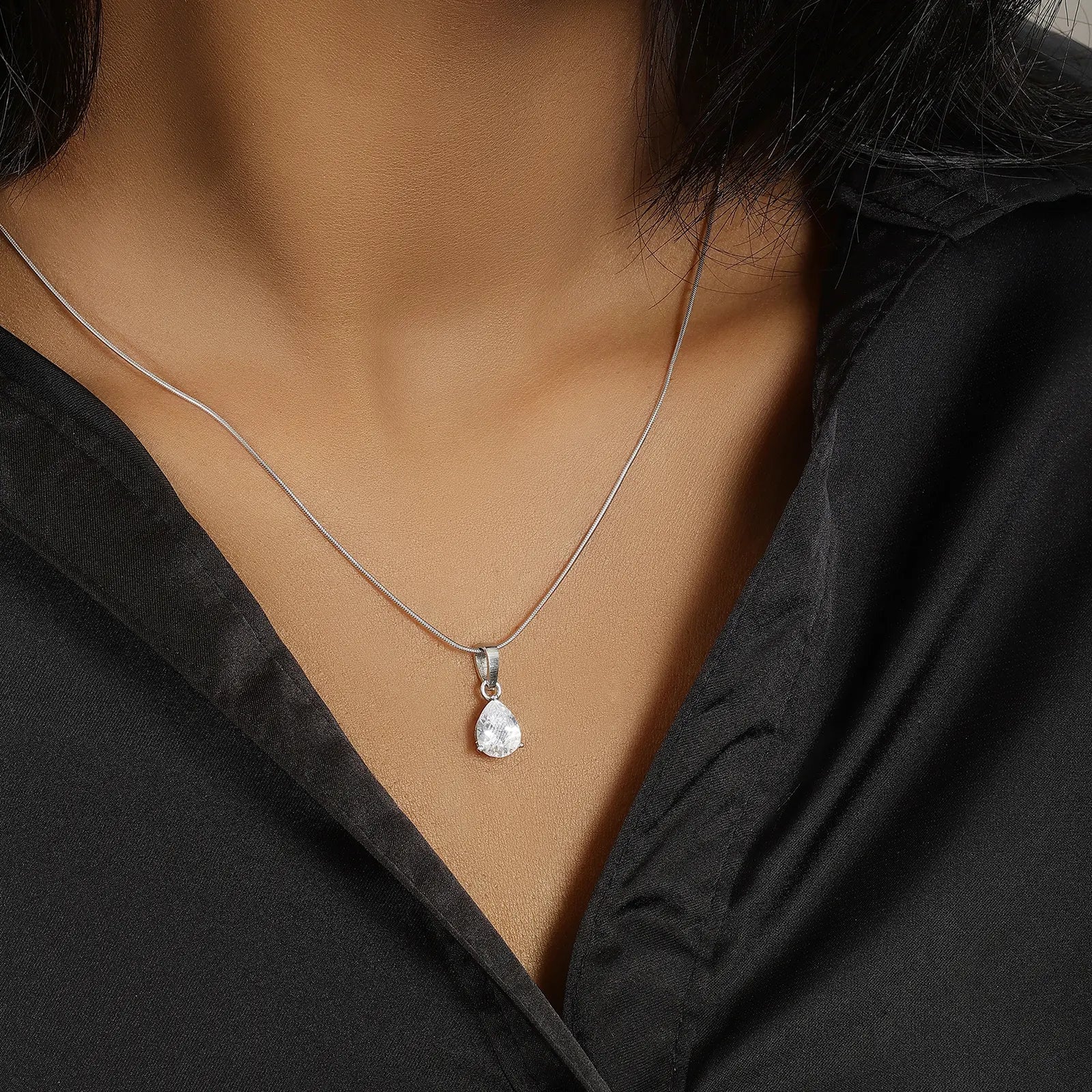 CZ Teardrop Pendant Chain for Women