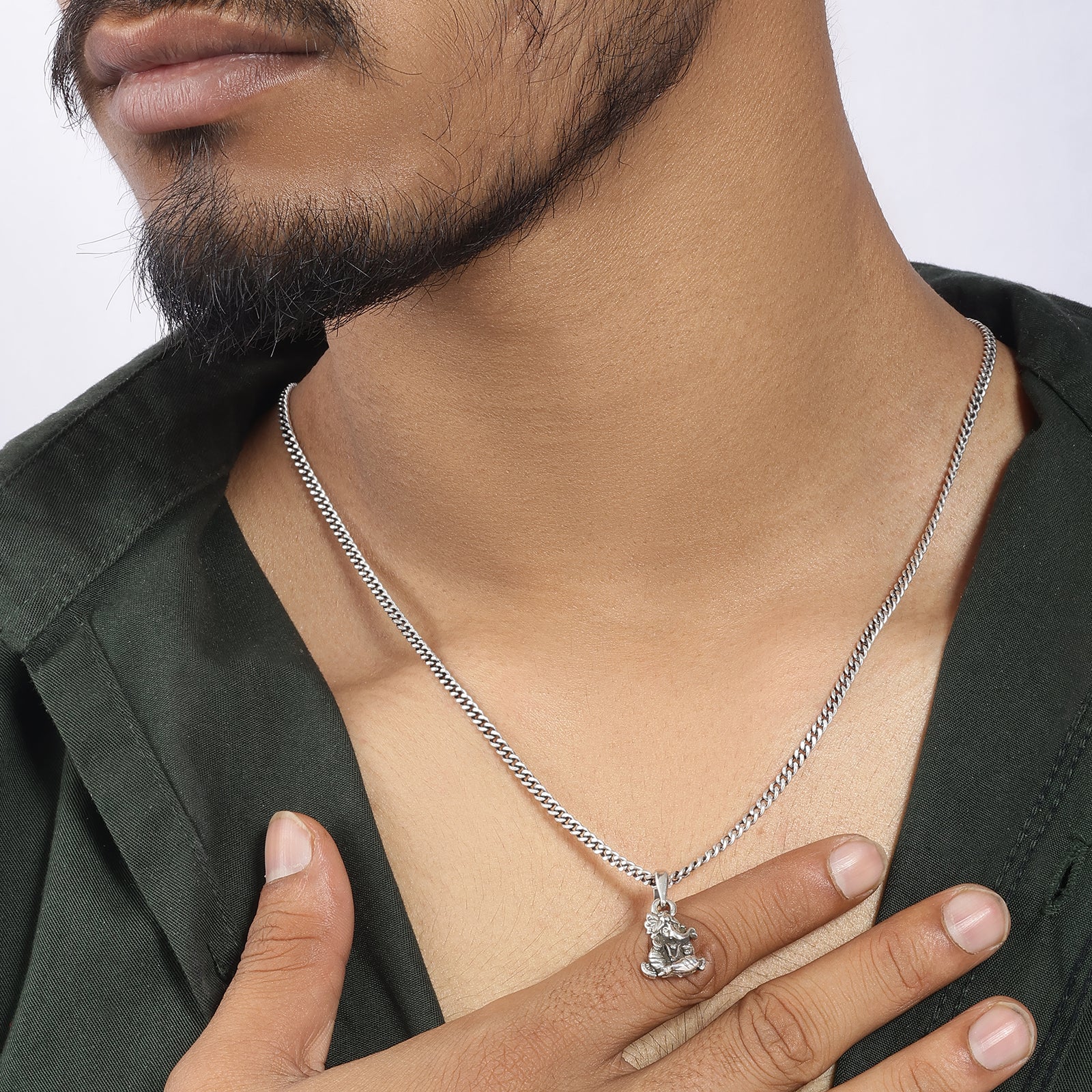 Lord Ganesha Silver Pendant with Silver Link Chain