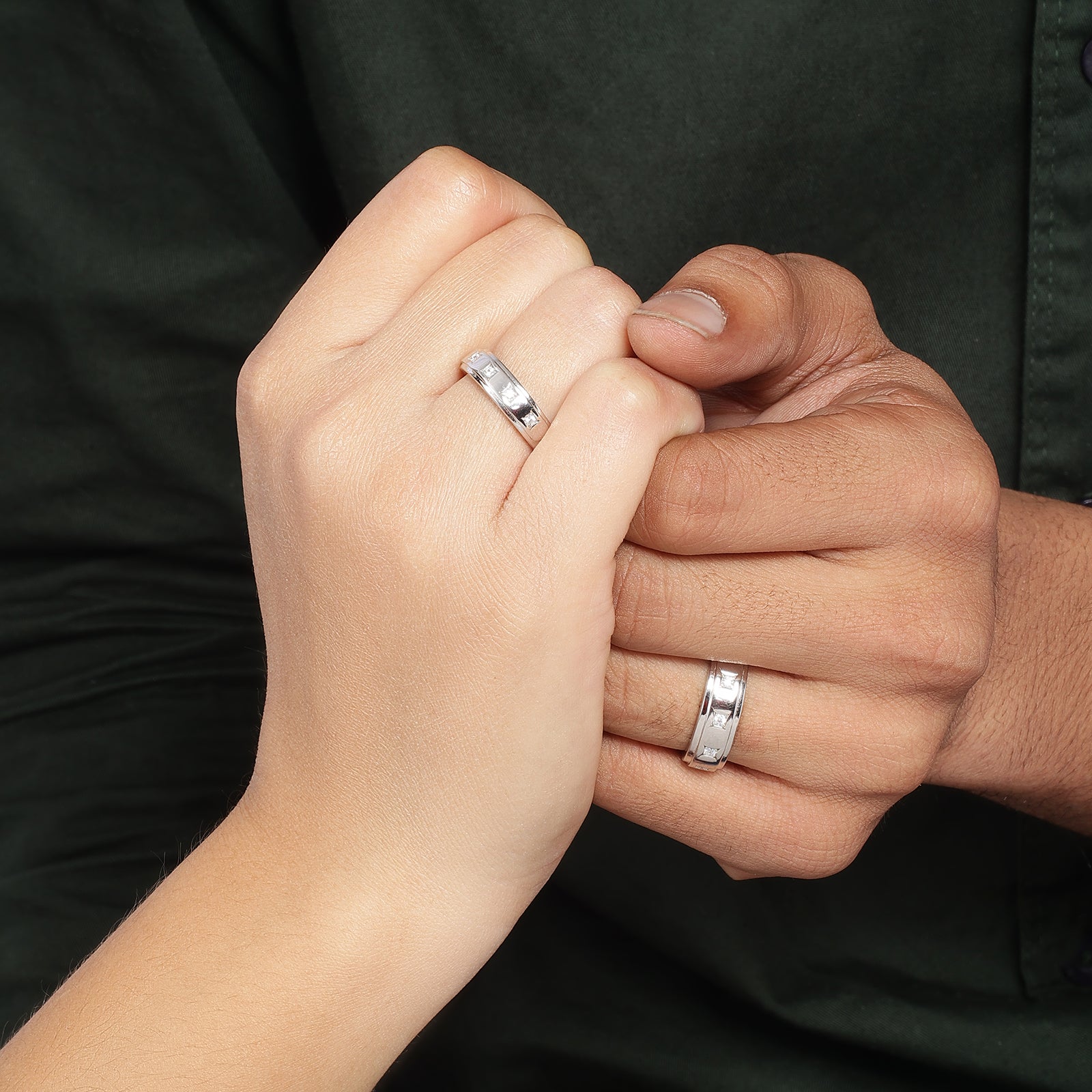 Twin Band Couple Rings for Men & Women – 925 Sterling Silver Rhodium Plated