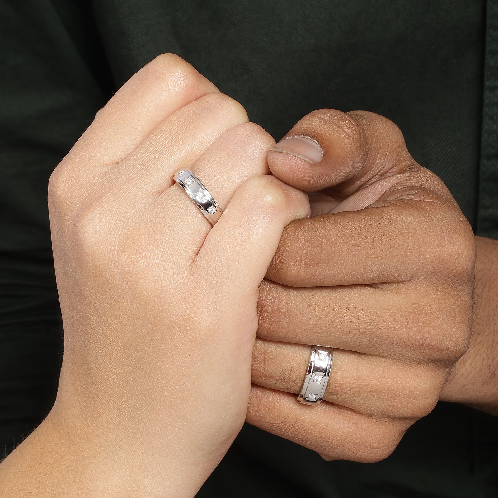 Twin Band Couple Rings for Men & Women – 925 Sterling Silver Rhodium Plated