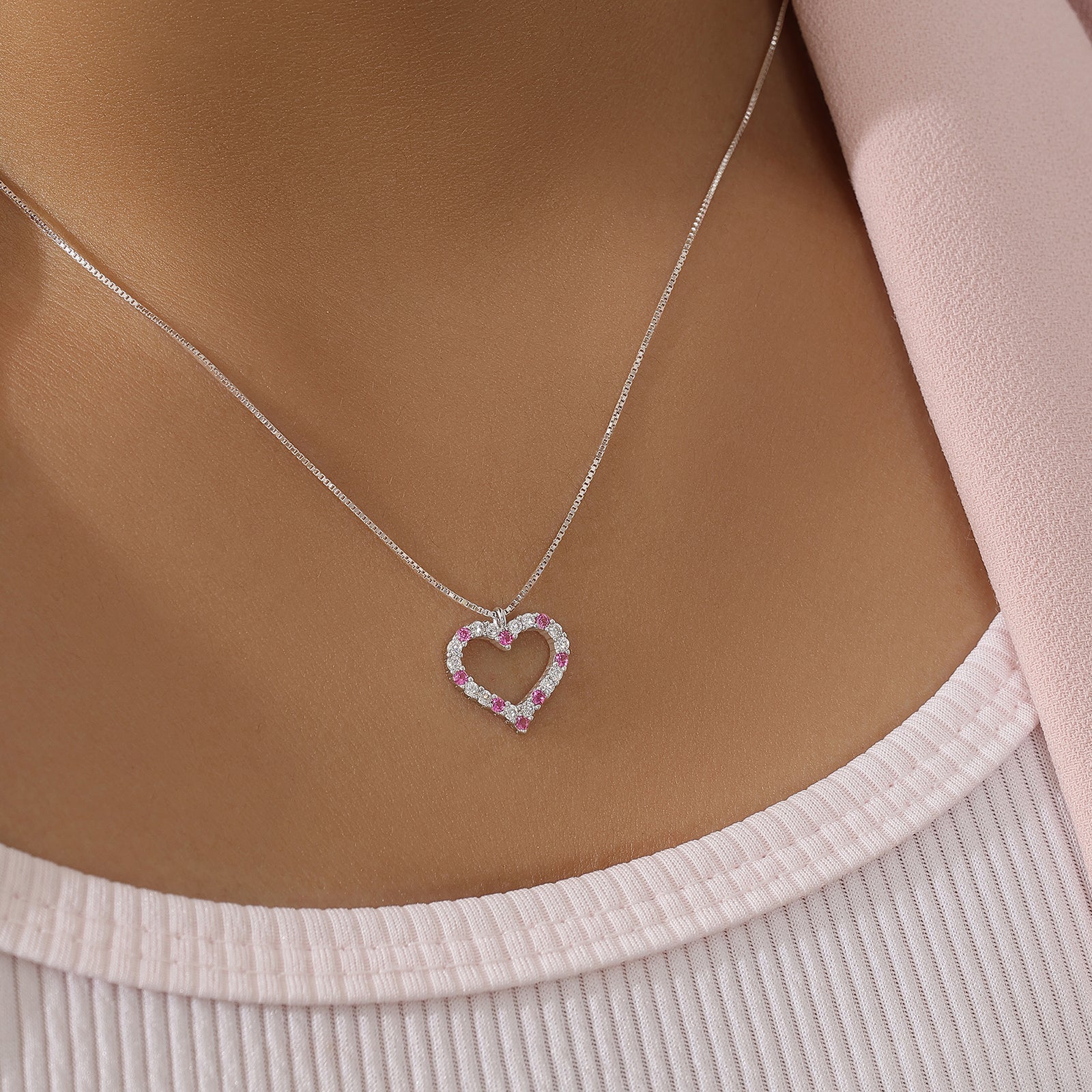 Pink Heart Silver Pendant with Chain - Tweov Jewels