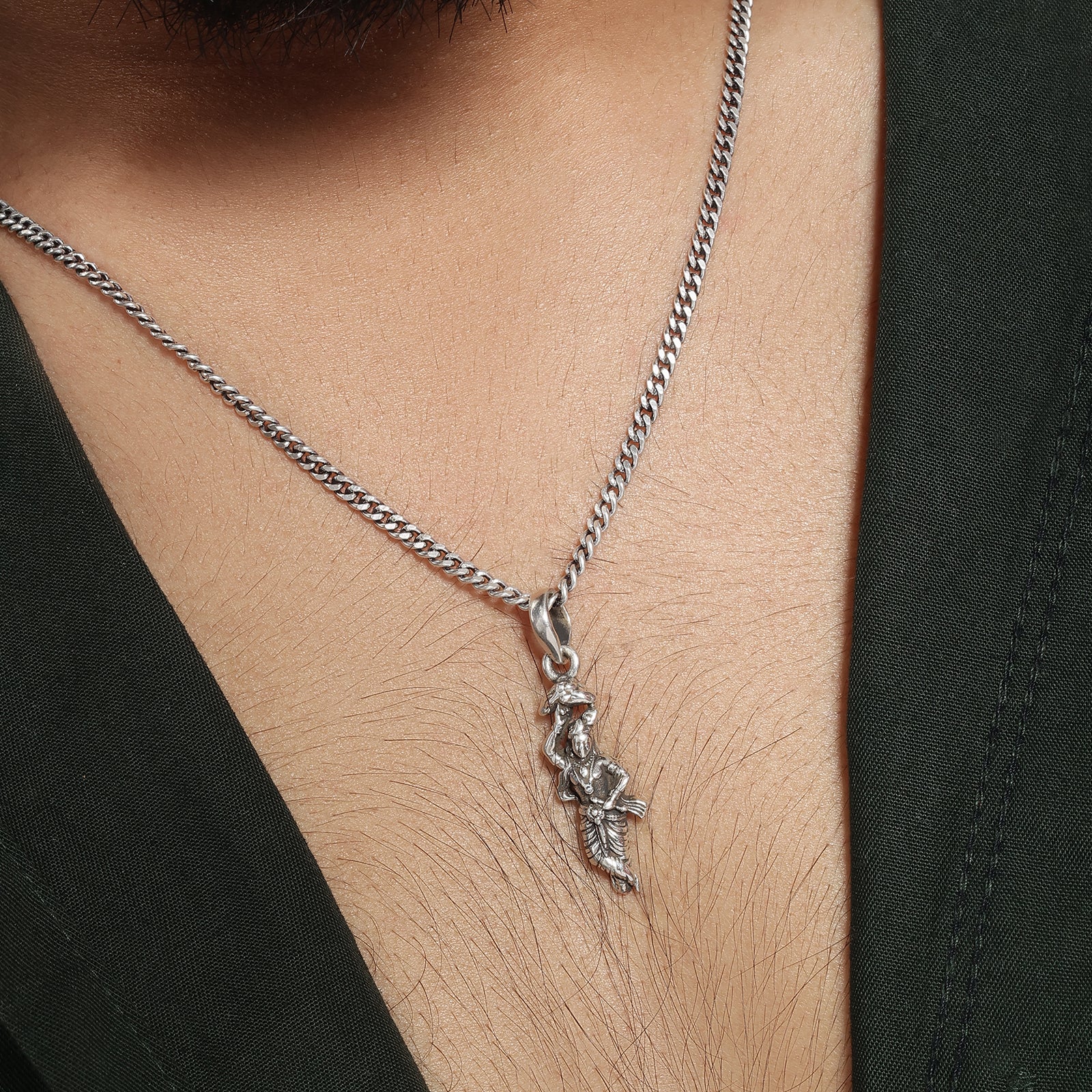 Shri Krishna Silver Pendant with Box Chain