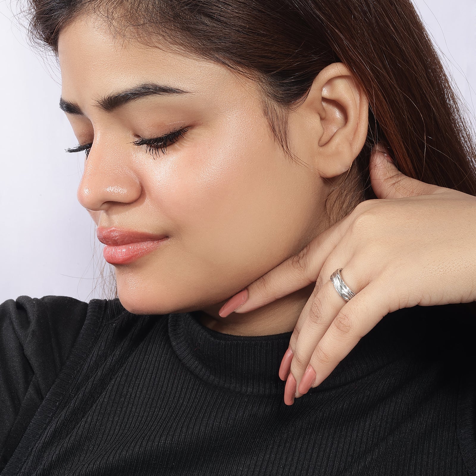 Adjustable Silver Textured Band Ring