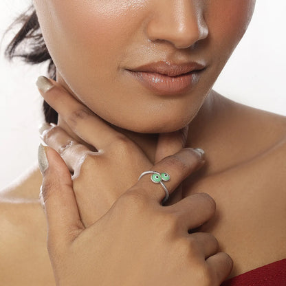 Silver Green Color Evil Eye Ring - Tweov Jewels