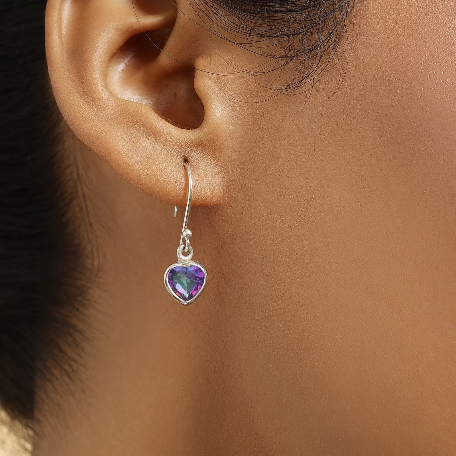 Heart Shape Mystic Topaz Studded Silver Earrings