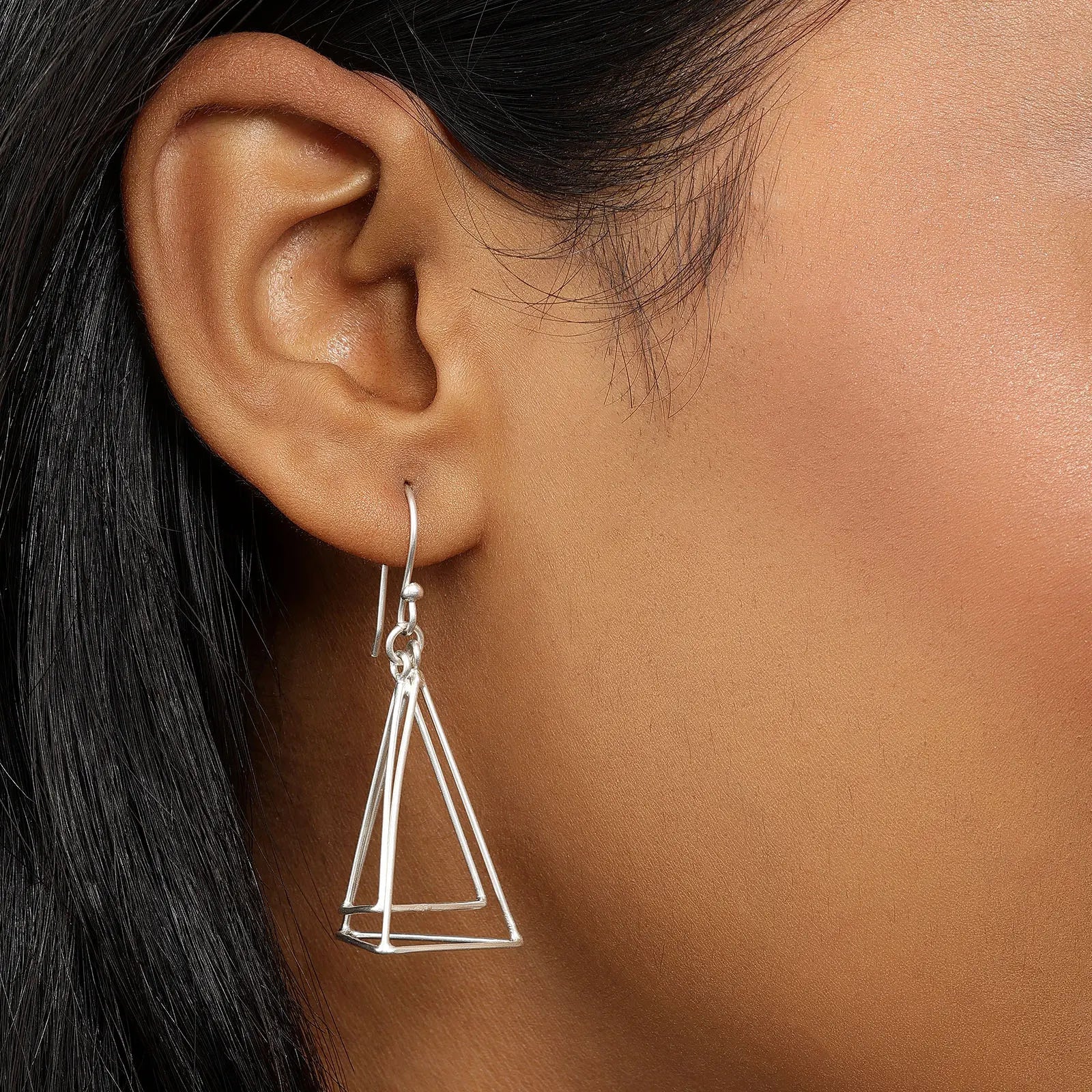 Triangular Tone Silver Dangle Earrings - Tweov Jewels