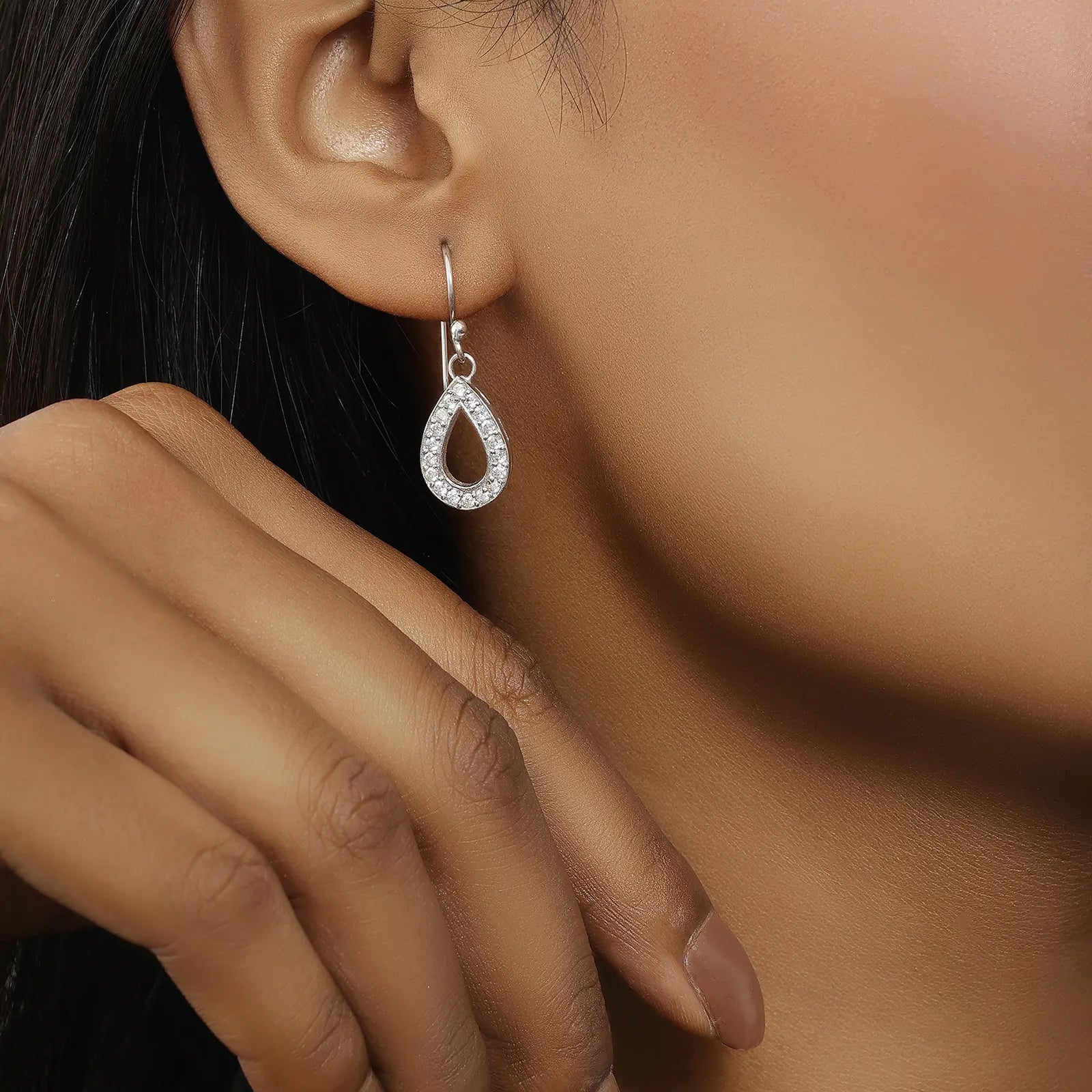 Grand CZ Stone With Silver Finish Earrings - Tweov Jewels
