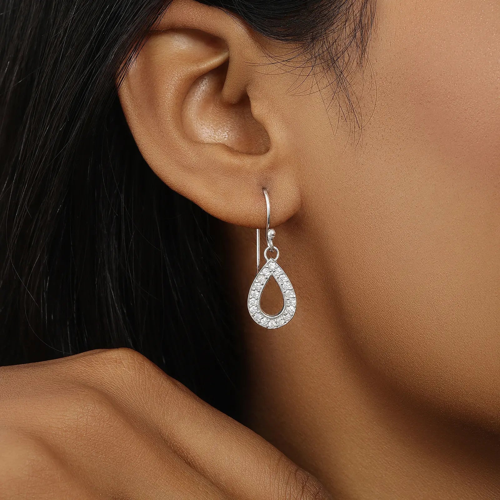 Grand CZ Stone With Silver Finish Earrings - Tweov Jewels