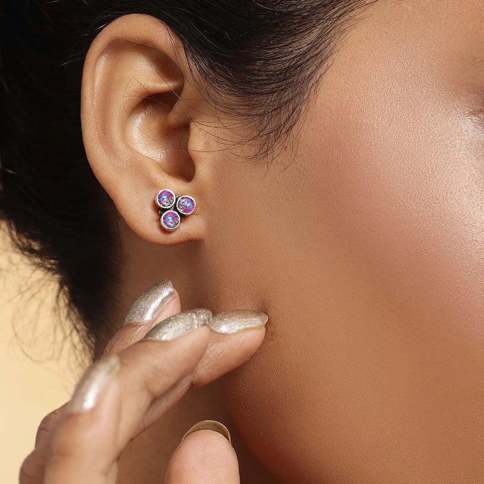 Triangular Topaz Silver Stud Earrings - Tweov Jewels