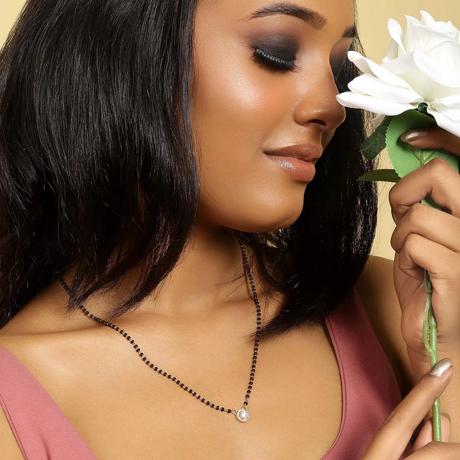 Silver Round Solitaire CZ Mangalsutra