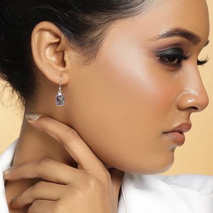 Purple Mystic Topaz Stone Studded Silver Drop Earrings