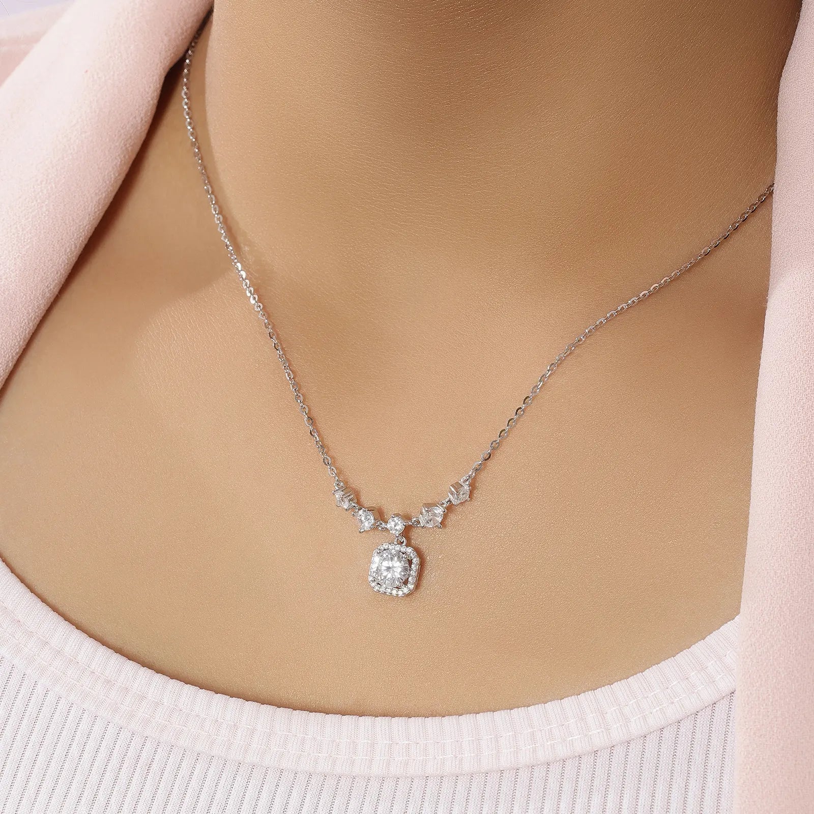 Silver Square Diamond Necklace for Women - Tweov Jewels