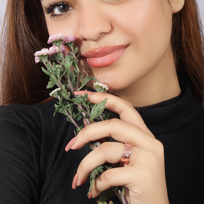 Rose Gold-Plated X Engraved Silver Band Ring