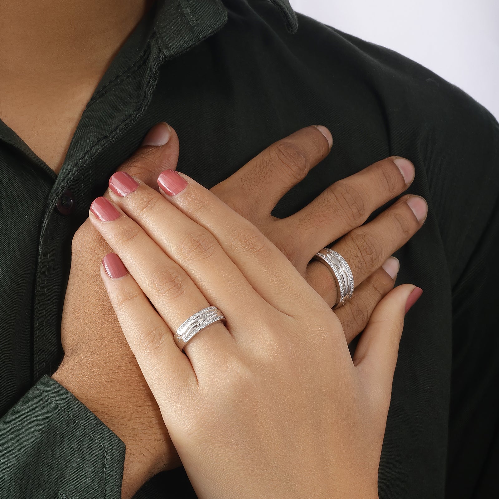 CZ Mosaic Couple Rings For Men & Women – 925 Sterling Silver Rhodium Plated
