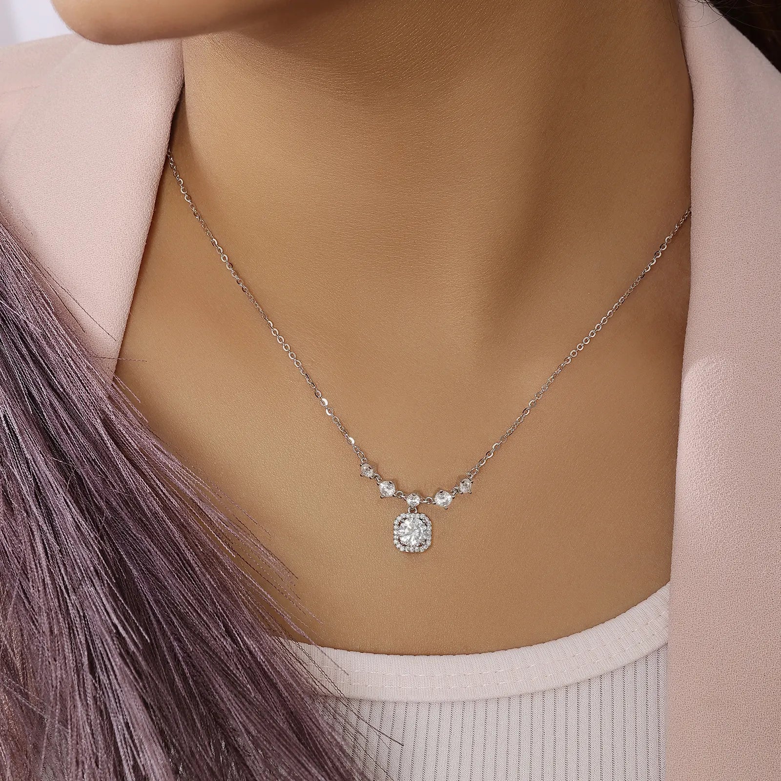 Silver Square Diamond Necklace for Women - Tweov Jewels