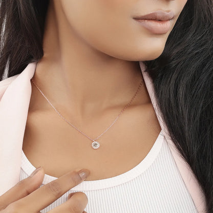 Rose Gold Plated Sea Green Stone Studded Chain Pendant