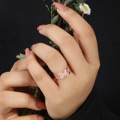 Rose Gold-Plated X Engraved Silver Band Ring