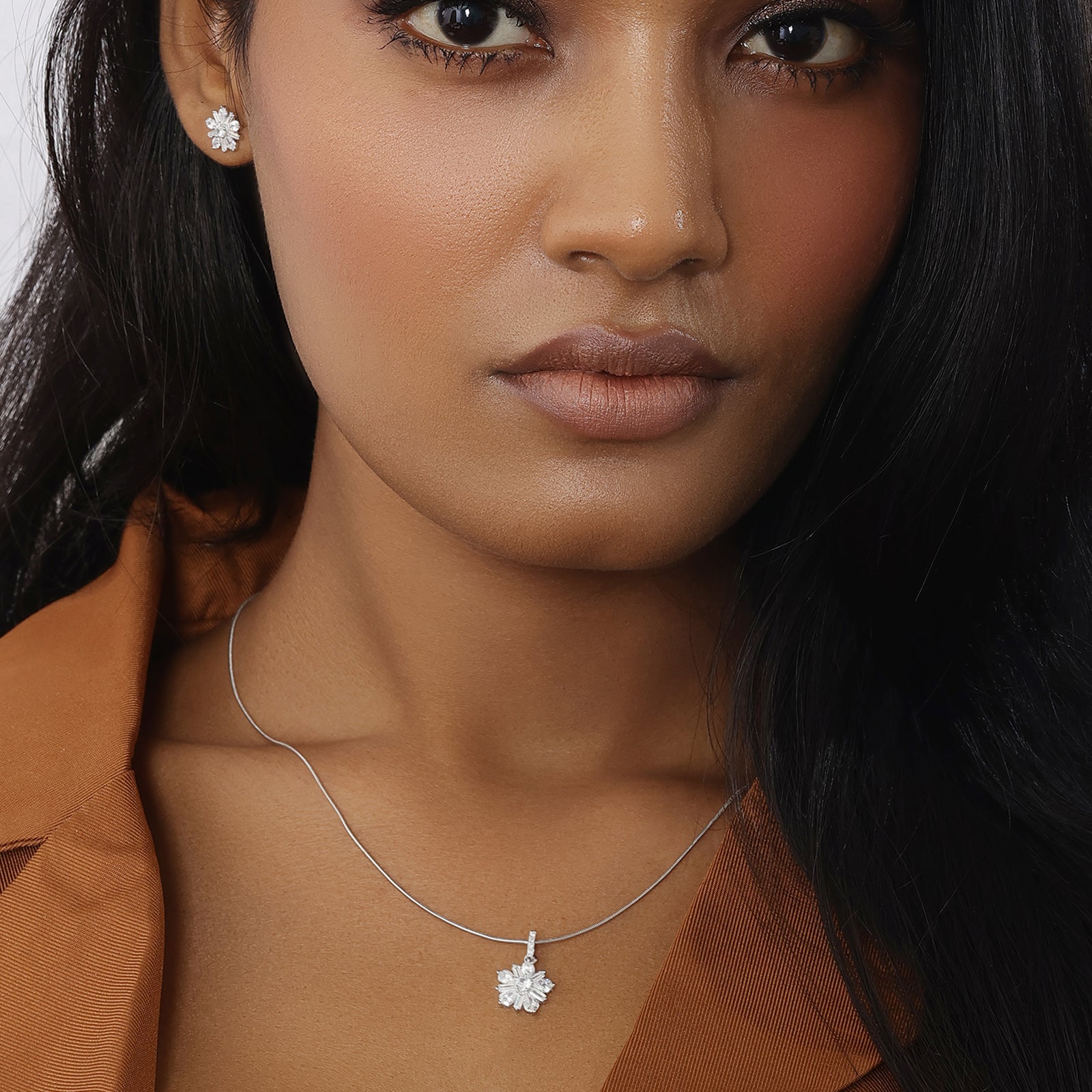 CZ Pendant Necklace & Earrings Set for Women