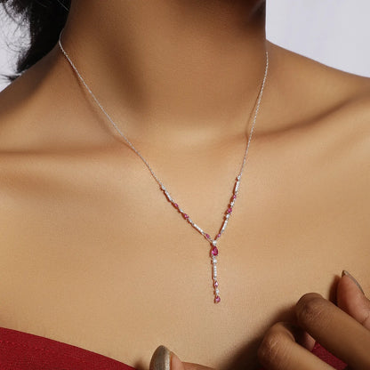 Designer Silver Pink Drop Necklace - Tweov Jewels