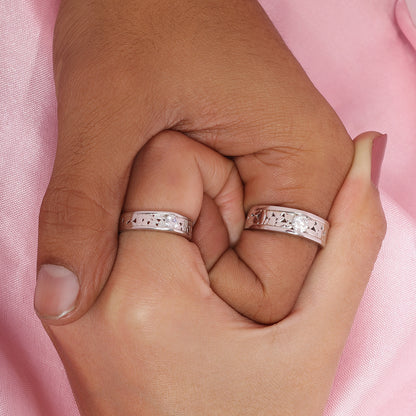 Shard Texture Couple Rings for Men & Women – 925 Sterling Silver Rhodium Plated