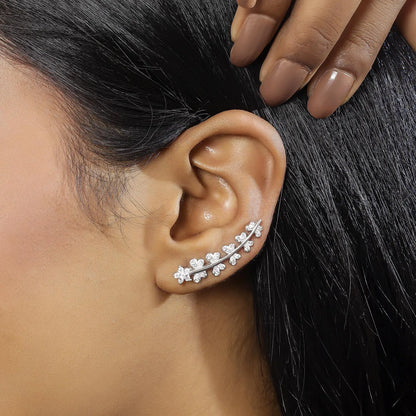 White Butterfly Silver Cuff Earrings - Tweov Jewels