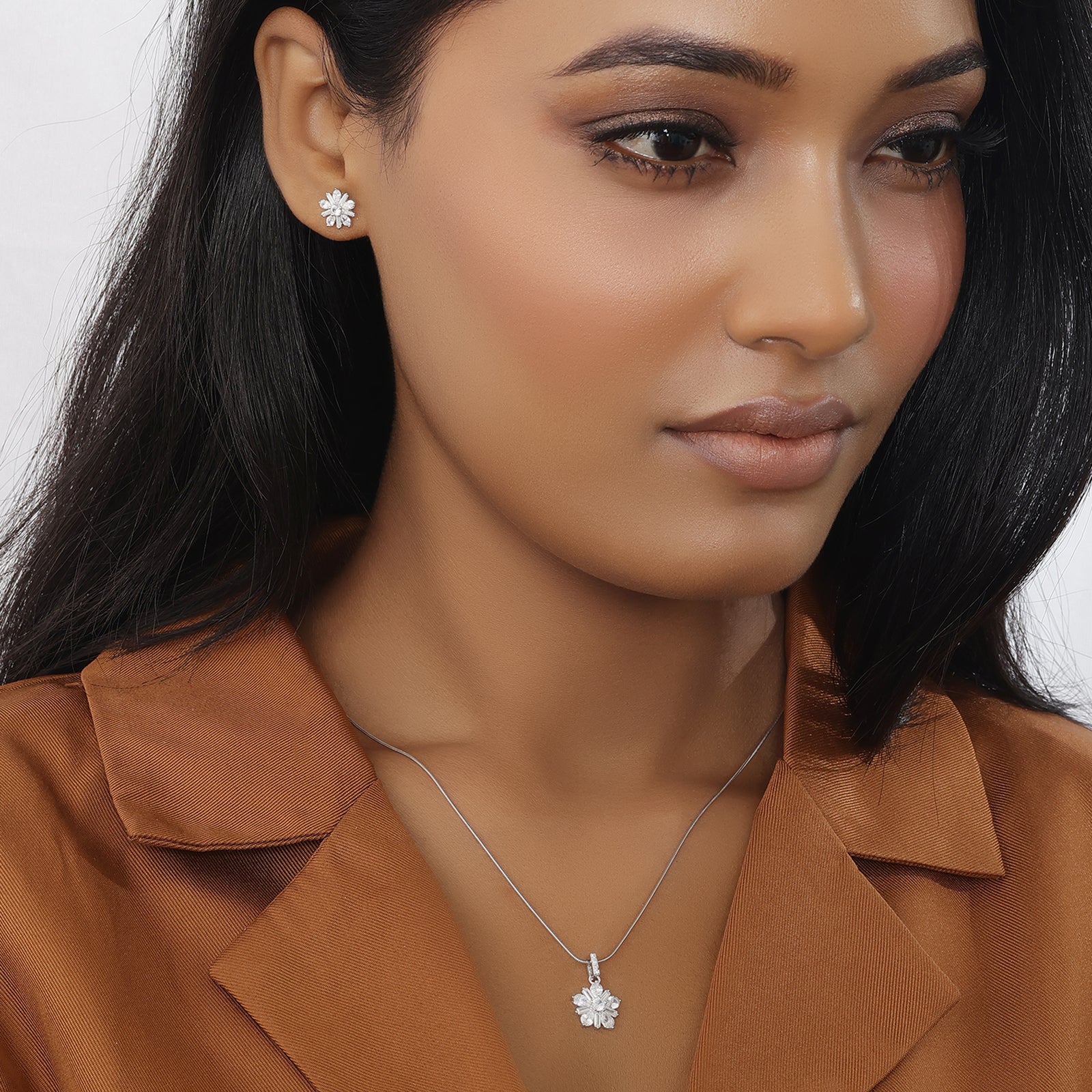 CZ Pendant Necklace & Earrings Set for Women