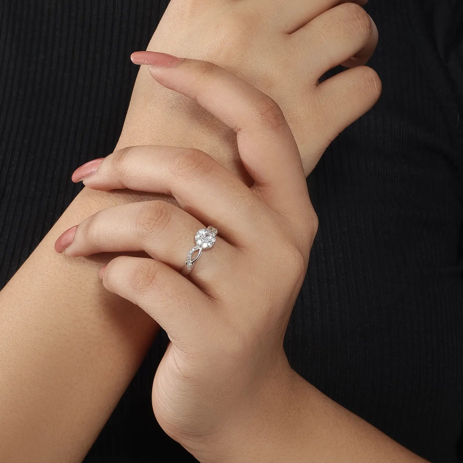 Floral Shaped Halo CZ Silver Ring