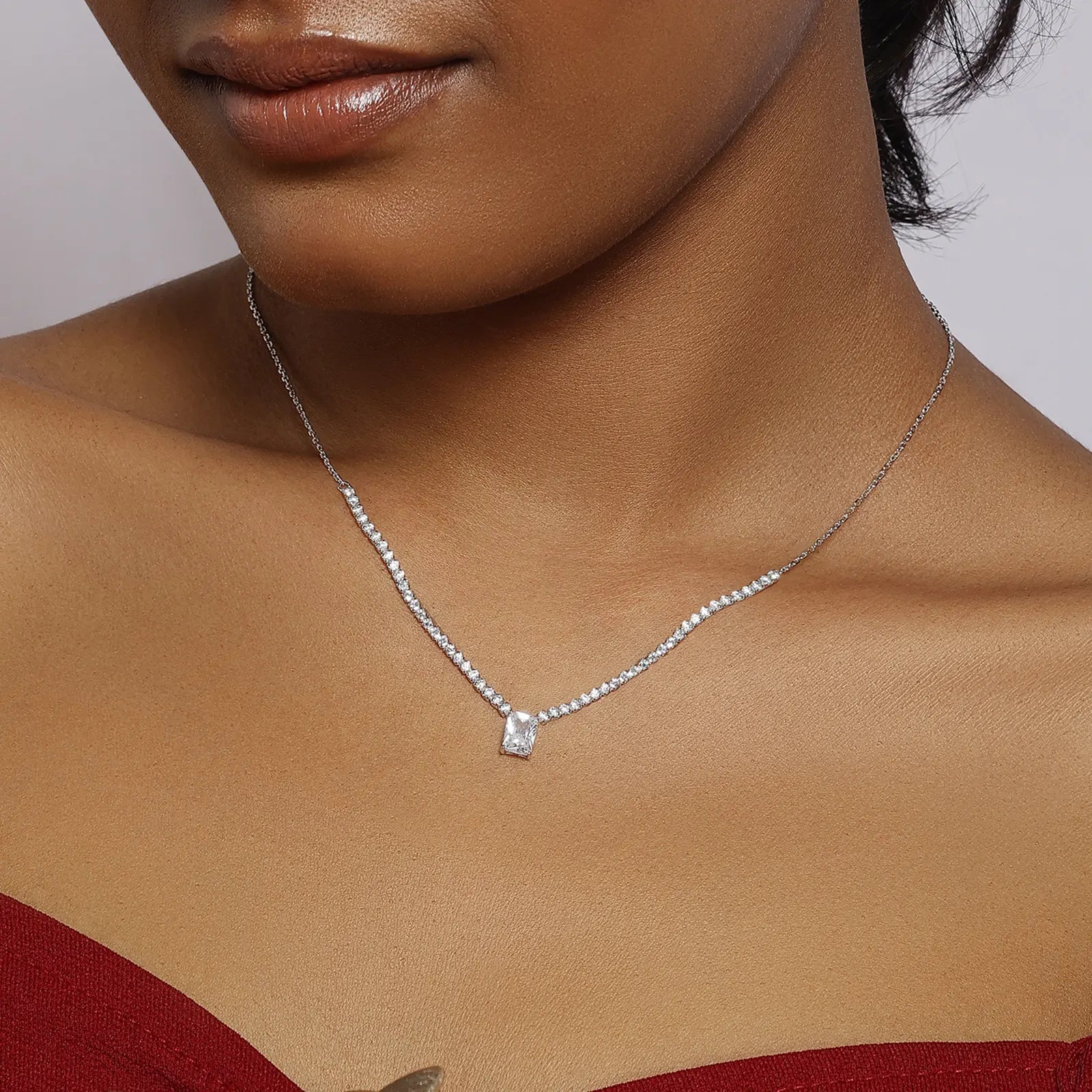 Solitaire Silver Tennis Necklace - Tweov Jewels