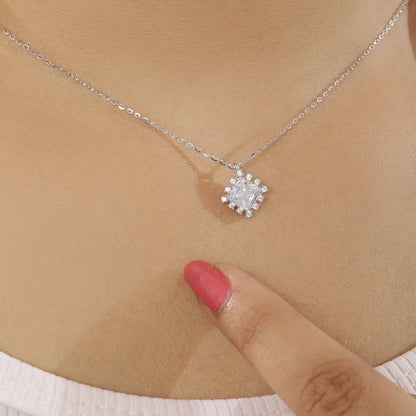 Radiant Square Halo Pendant Necklace