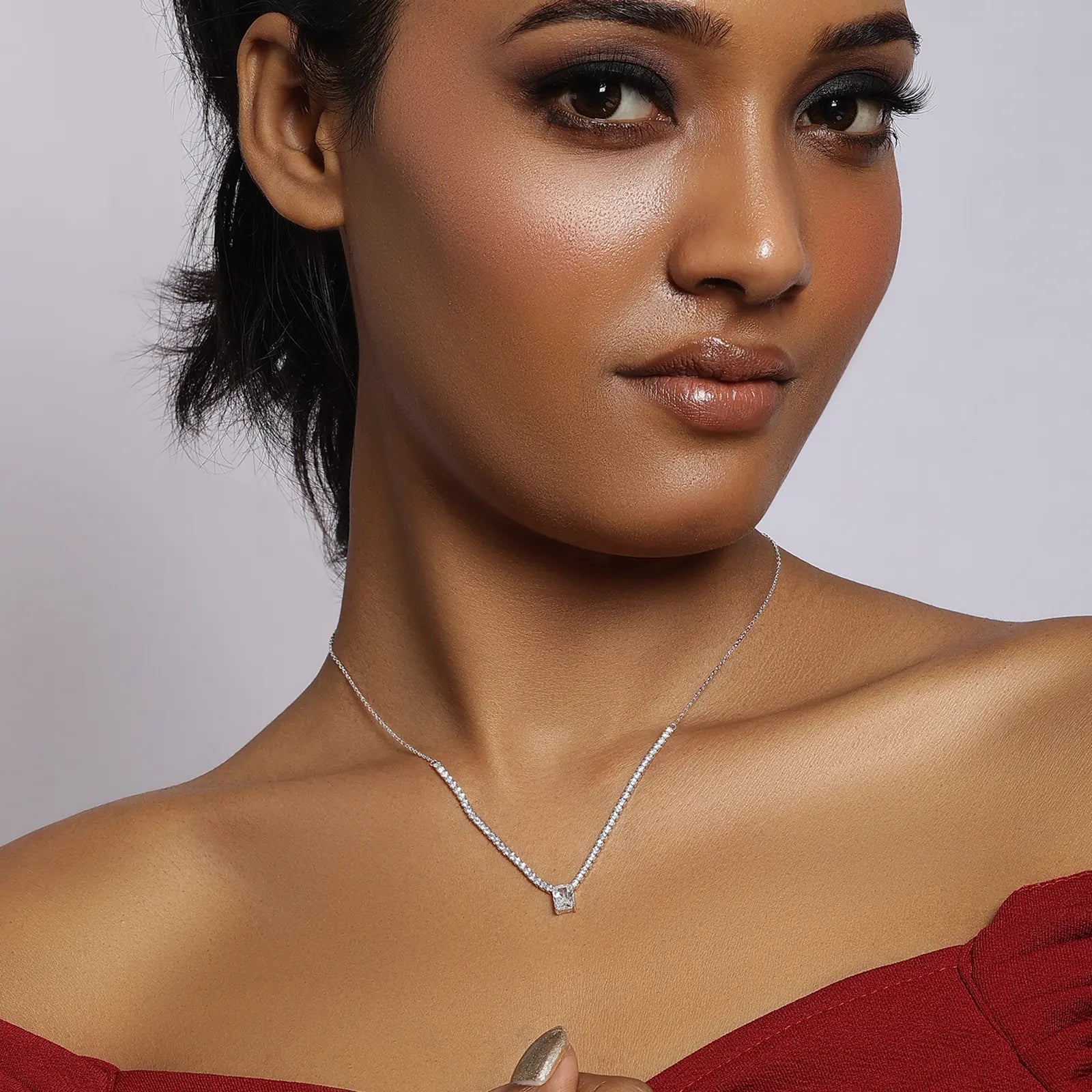 Solitaire Silver Tennis Necklace - Tweov Jewels