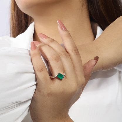 Silver Green Stone Ring