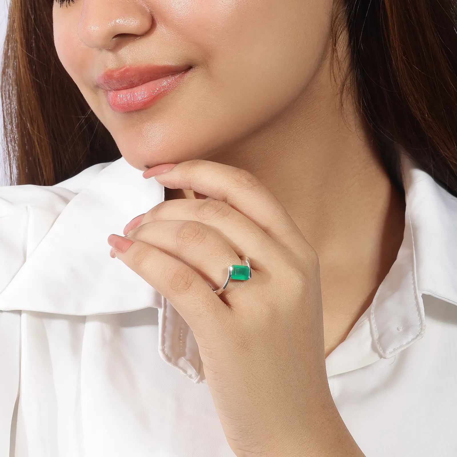 Silver Green Stone Ring