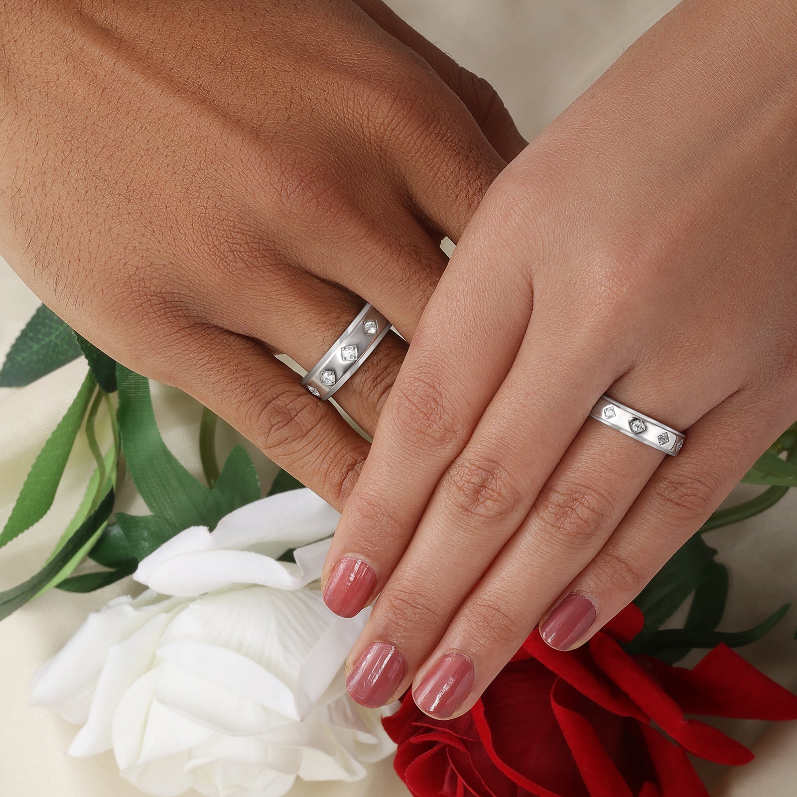 Facet Frame Couple Rings for Men & Women – 925 Sterling Silver Rhodium Plated