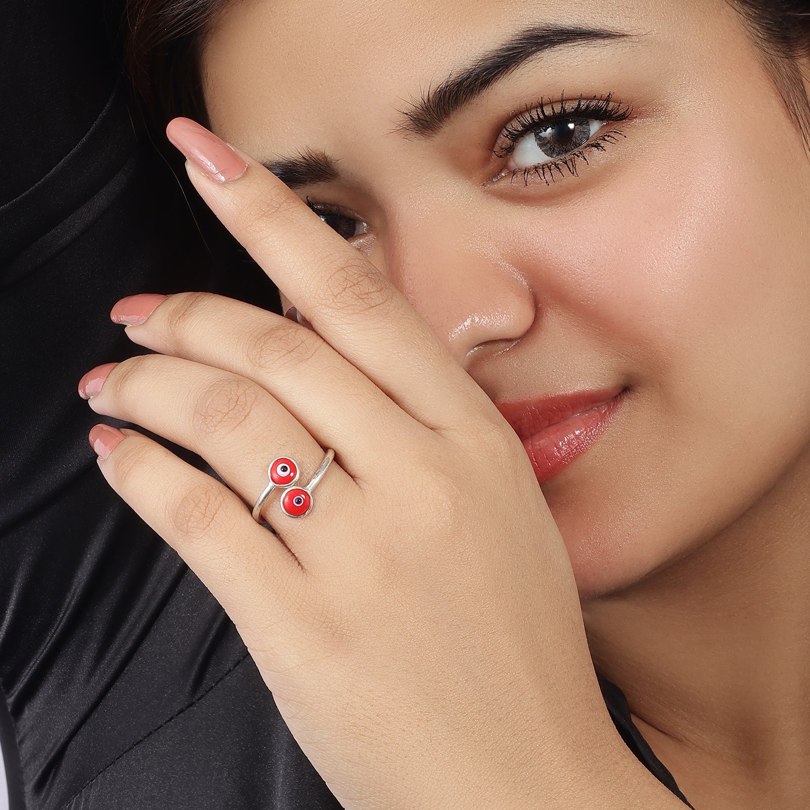 Silver Red Evil Eye Band Ring