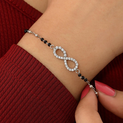 Pure Sterling Silver Infinity Knot Design Hand Mangalsutra Bracelet - Tweov Jewels