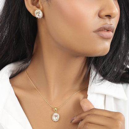 Gold Plated American Diamond Pendant & Earring Set