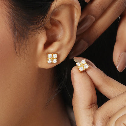 Gold Plated Square Designer Silver Stud Earrings - Tweov Jewels