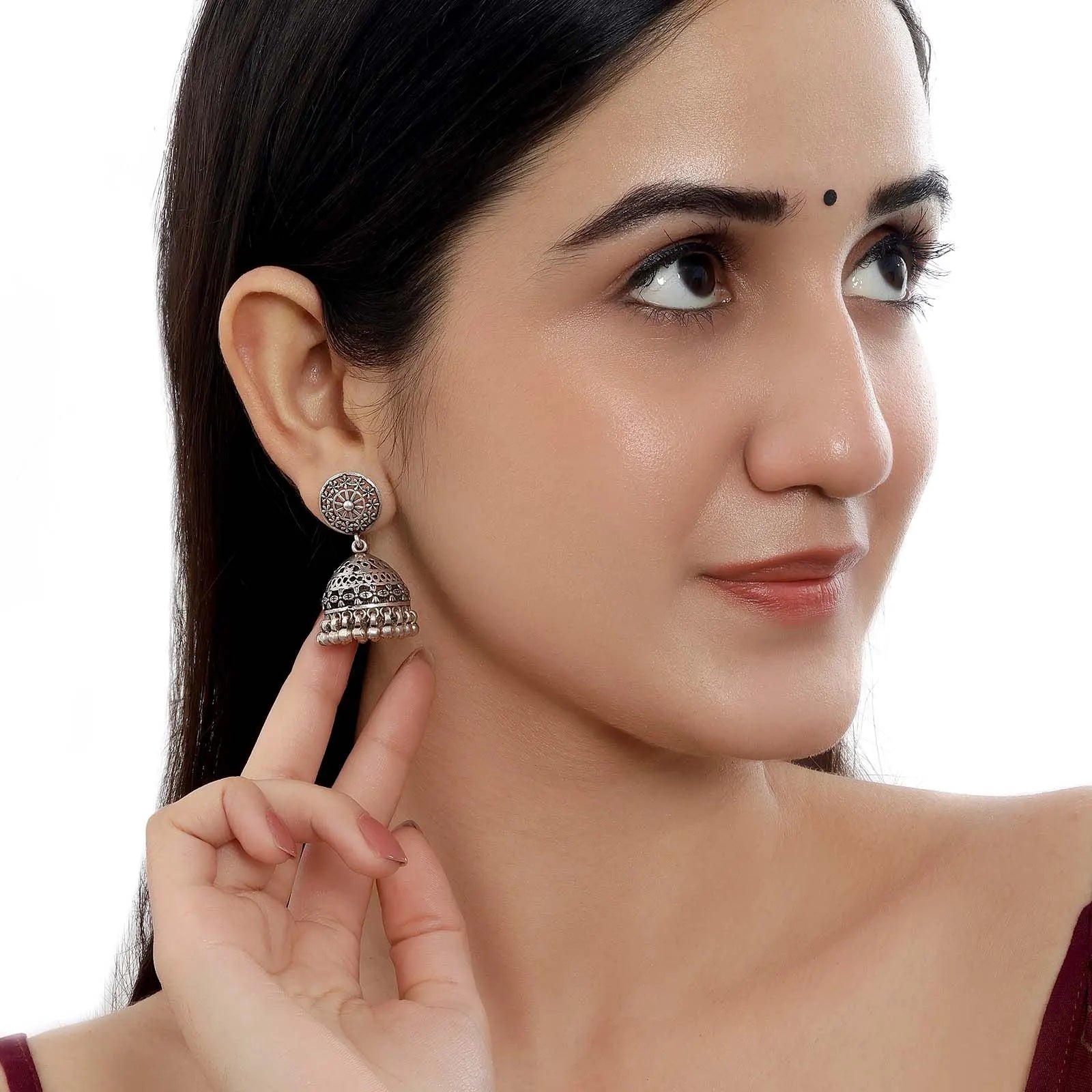 Floral Silver Jhumka Earrings - Tweov Jewels